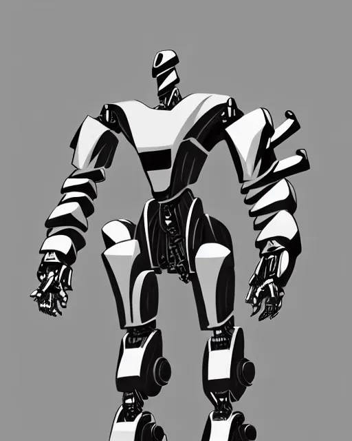 Image similar to concept art of a large humanoid futurstic robot warrior, very sleek and smooth design, aerodynamic, walking around a battle field, bombs going off in the distance, | | epic - fine - clean, polished, trending on artstation, brush strokes