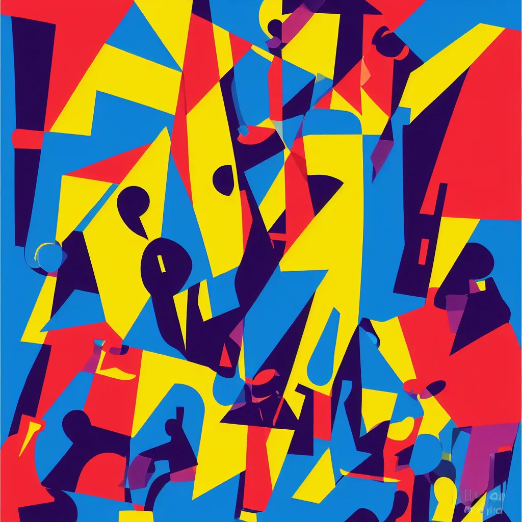 Prompt: mgbdlln jazz summer festival poster, modern digital art, minimalism, cubism