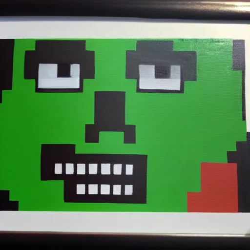 Prompt: oil painting of minecraft creeper