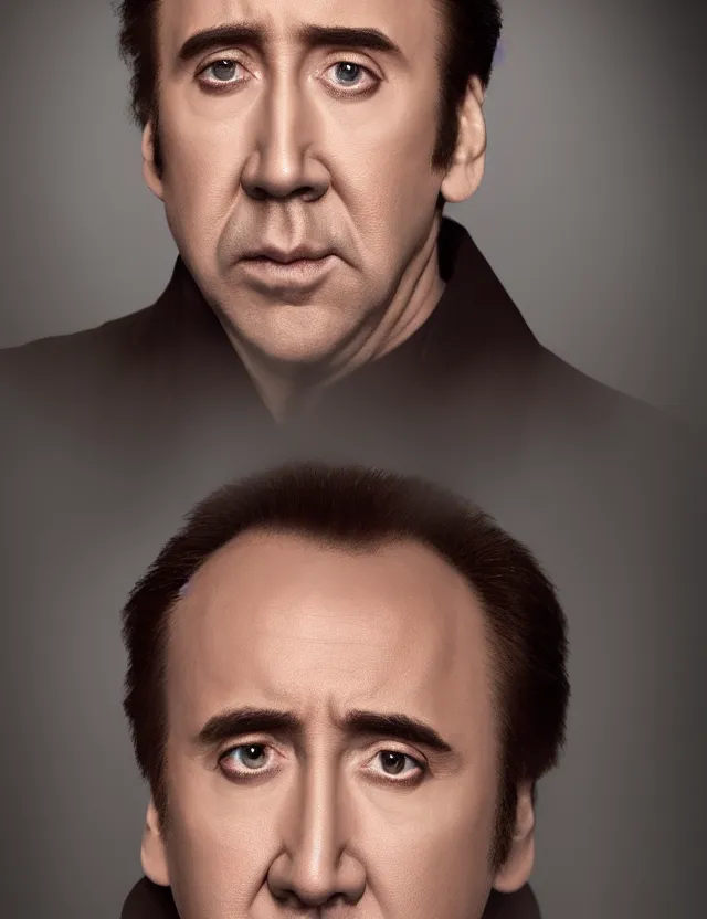 Image similar to nicolas cage headshot photo portrait headshot even lighting