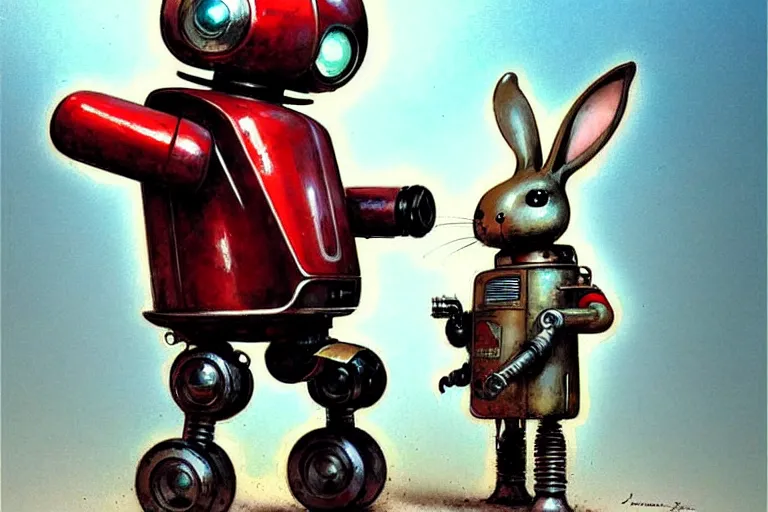 Image similar to adventurer ( ( ( ( ( 1 9 5 0 s retro future robot android rabbit. muted colors. ) ) ) ) ) by jean baptiste monge!!!!!!!!!!!!!!!!!!!!!!!!! chrome red