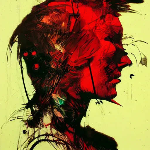 Prompt: portrait of a digital bird on the shoulder of a progressively rasterized woman, by yoji shinkawa, esao andrews and dave mckean
