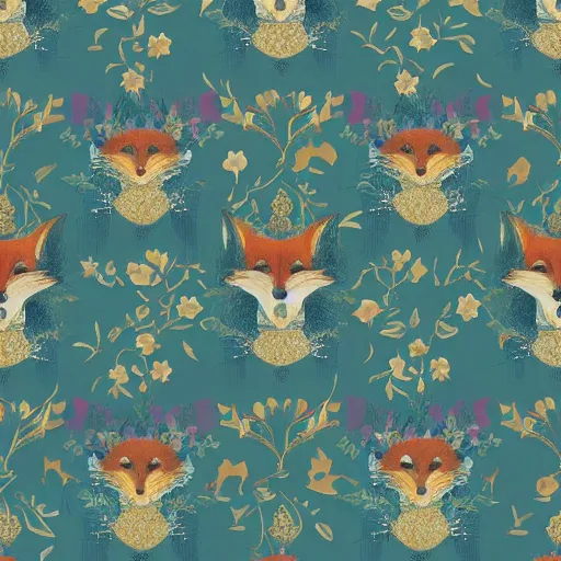 Prompt: Gilded lotus princess, 🦊 ivy, oriental wallpaper, 🌌james jean