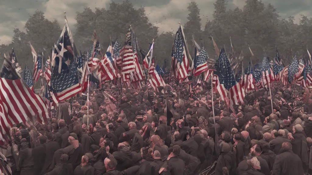 Prompt: A badass photo from Films about the American National Revolution, infared photography, 8K, film render, extremely detailed, rendered in Octane