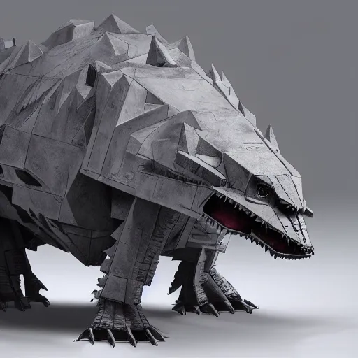 Prompt: a fusion between the tarrasque and an AT-AT, flat grey color, CG