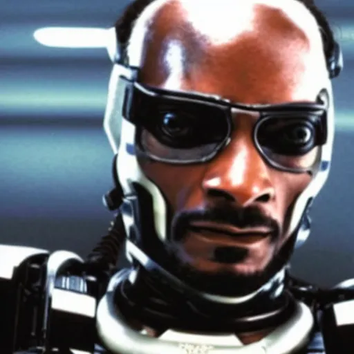 Prompt: movie still of Snoop Dogg as Robocop