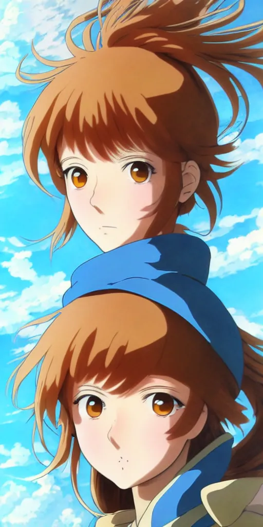 Image similar to anime art full body portrait character nausicaa concept art, anime key visual of elegant young female, brown hair and large eyes, finely detailed perfect face delicate features directed gaze, sunset in a valley, trending on pixiv fanbox, studio ghibli, extremely high quality artwork by kushart krenz cute sparkling eyes