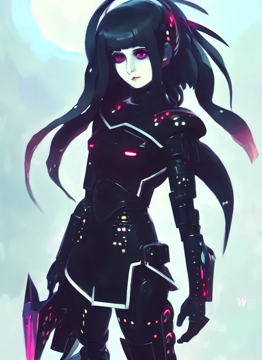 Image similar to portrait of cute goth girl in cyber armor, warhammer, illustration concept art anime key visual trending pixiv fanbox by wlop and greg rutkowski and makoto shinkai and studio ghibli