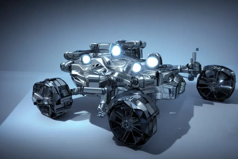 Image similar to still photo of a futuristic rover, highly detailed, photorealistic portrait, bright studio setting, studio lighting, crisp quality and light reflections, unreal engine 5 quality render