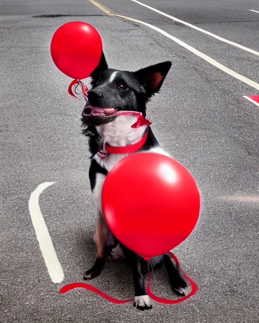 Prompt: target mascot 3d dog happily surrounded by target logo and red balloons artistic ad campaign photo Leica Zeiss