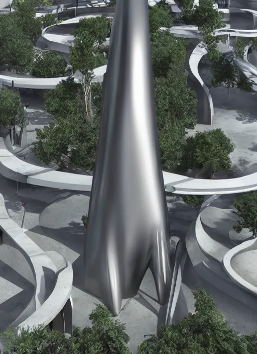 Prompt: highly detailed architecture render of a huge high futuristic metallic stele sculpture in zaha hadid style standing in city park, archdaily, made in unreal engine 4