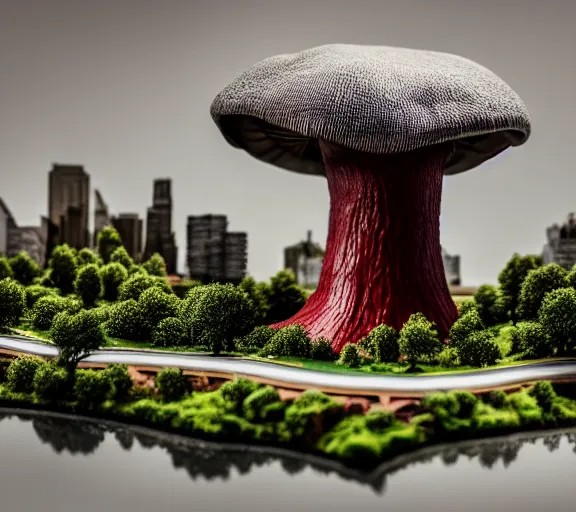 Image similar to a city built upside down from a cap of a giant mushroom. highly detailed 8 k. intricate. lifelike. soft light. nikon d 8 5 0. cinematic post - processing