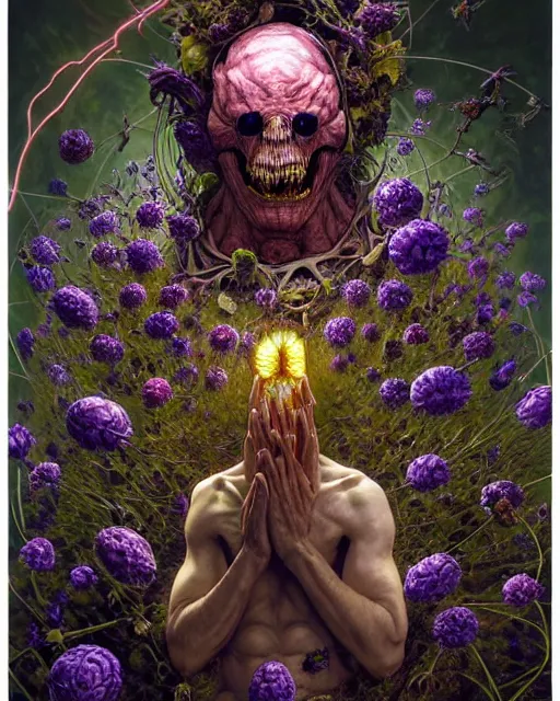 Prompt: the platonic ideal of flowers, rotting, insects and praying of cletus kasady ultimate carnage thanos dementor wild hunt doctor manhattan chtulu nazgul mandelbulb davinci, d & d, fantasy, ego death, detailed, intricate, hyperrealism, intense, scary, decay, dmt, art by artgerm and greg rutkowski and alphonse mucha