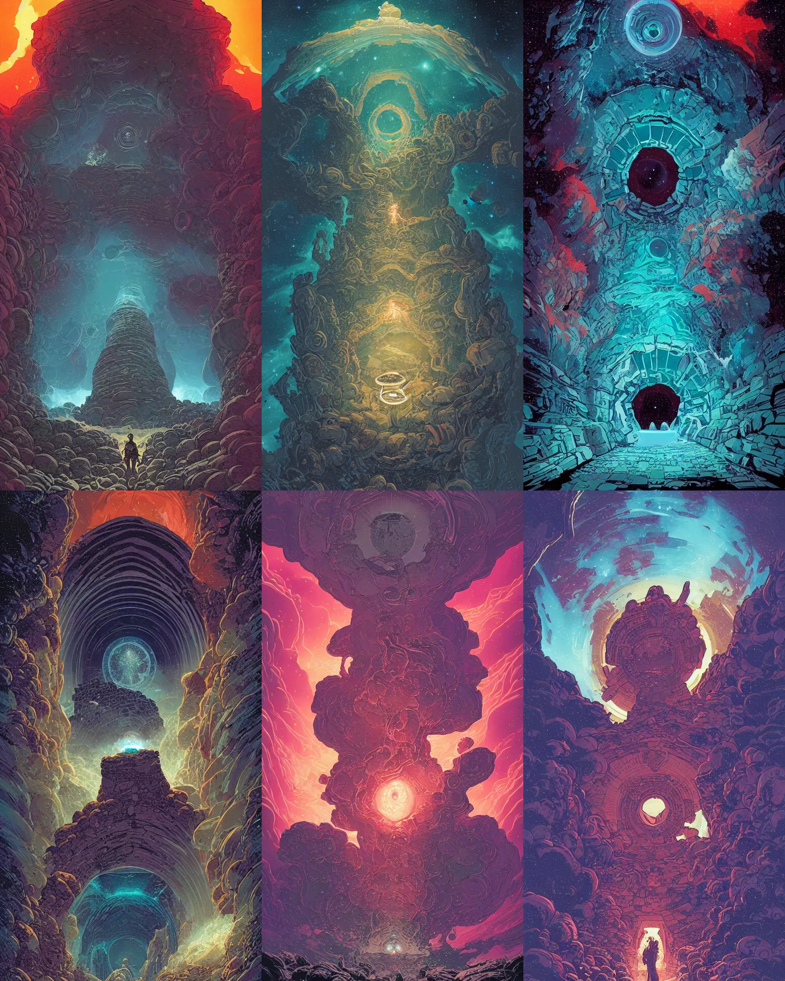 Prompt: a beautiful ultradetailed comic cover art of a gigantic stone-arched ancient cosmic nebulae portal, by Laurie Greasley and Peter Mohrbacher and Quentine Mabilles and Dan Mumford, tarot card art, dramatic lighting