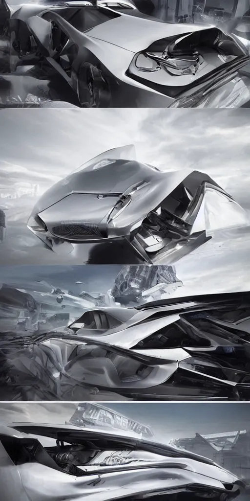 Image similar to sci-fi 3d car, zaha hadid, wall structure, logotype, car, on, the coronation of napoleon painting, digital billboard in the middle, trending on artstation, octane render pinterest, keyshot product render pinterest, reflections, gloss, shiny, artwork in style of Sheng Lam