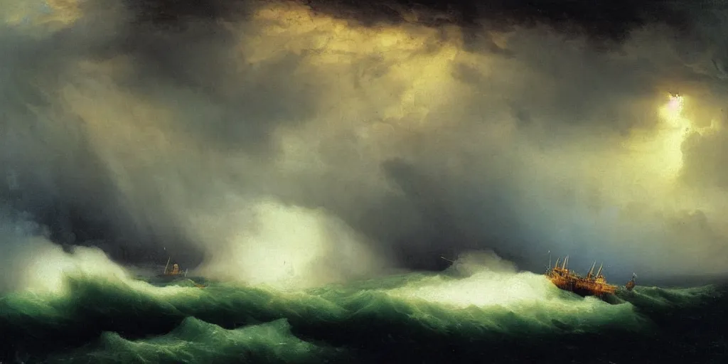 Image similar to Noah's Ark in a violent storm lightning by Ivan Aivazovsky