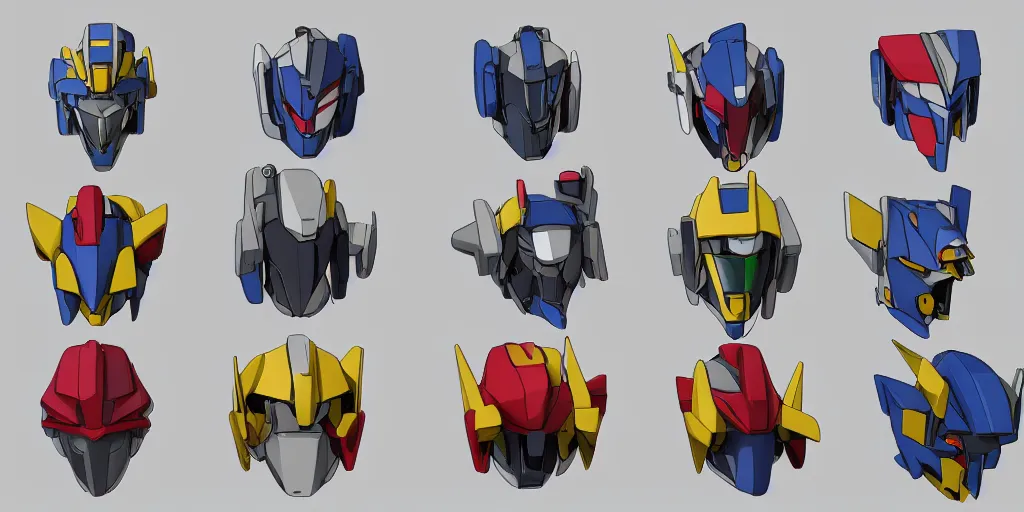 Image similar to Isometric 3d octane render of gundam head pieces