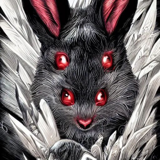 Image similar to evil rabbit, intricate, elegant, highly detailed, digital painting, artstation, concept art, smooth, sharp focus, illustration, art by DC Comics, digital illustration by George Perez and Jim Lee