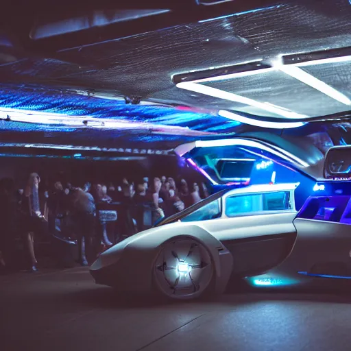 Prompt: the worlds most futuristic flying supercar, military, neon lights, tamron 3 5 mm f / 2. 8