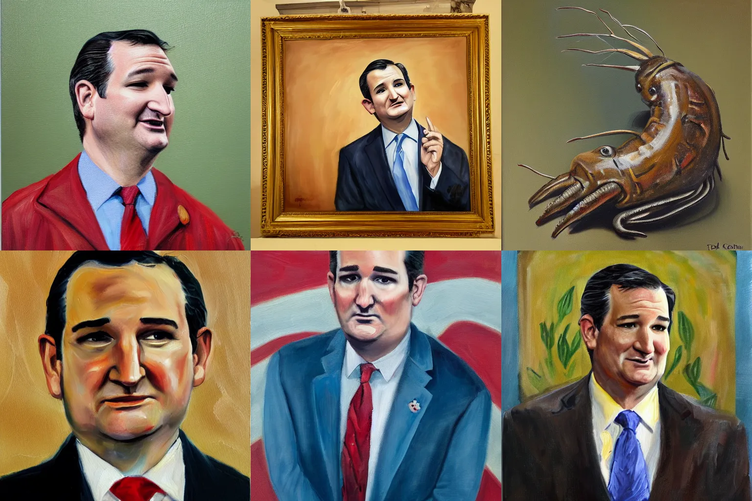 Prompt: ted cruz as an invertebrate, oil painting