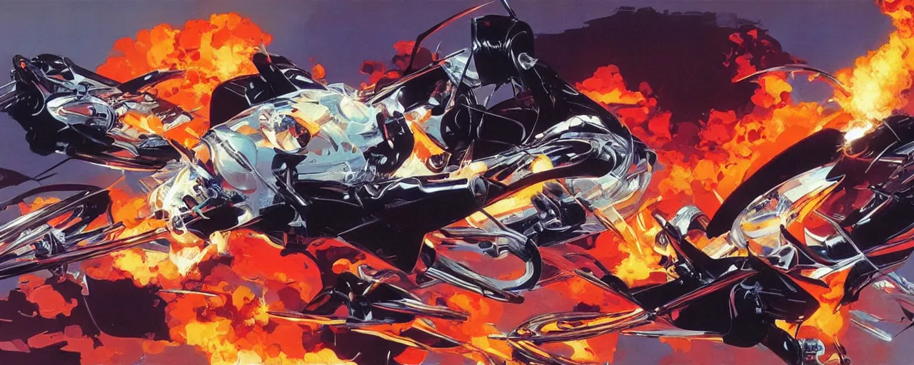 Image similar to atomic, flaming heart, expressive, art by syd mead