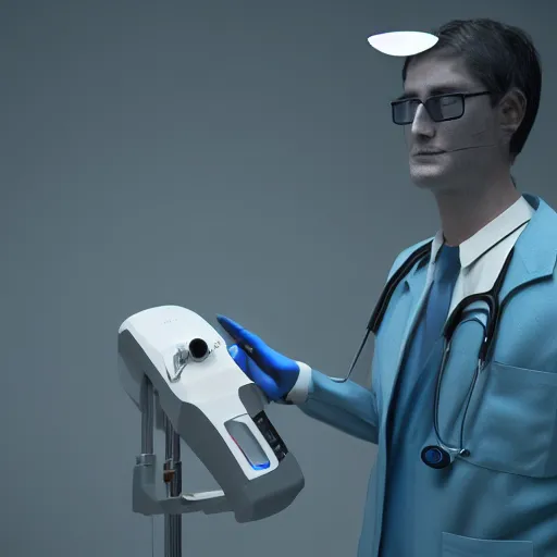 Prompt: doctor holding Ophthalmoscope in a hospital, 3d render, octane render, detailed, intricate, sci-fi,