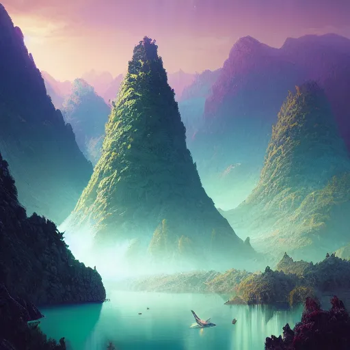 Prompt: A beautiful hyper realistic detailled matte painting of a microscoptic world of algea with ridges similar to mountains with billions of glowing micro trees emmiting a read and teal color by John Howe and Albert Bierstadt and Alena Aenami and dan mumford and dave noton, unreal engine, trending on behance