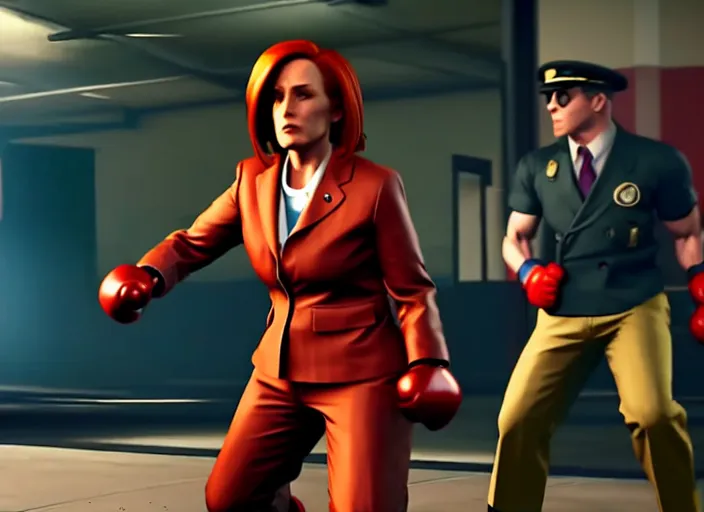 Image similar to dana scully's special move in street fighter v ( 2 0 1 7 ), dynamic pose, official media, ps 4 in - game cinematic, 5 k