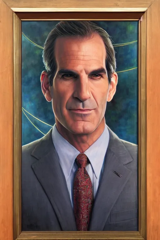 Prompt: beautiful oil painting of scott bakula in quantum leap by chie yoshii, full body portrait, space, symmetrical face, dramatic lighting