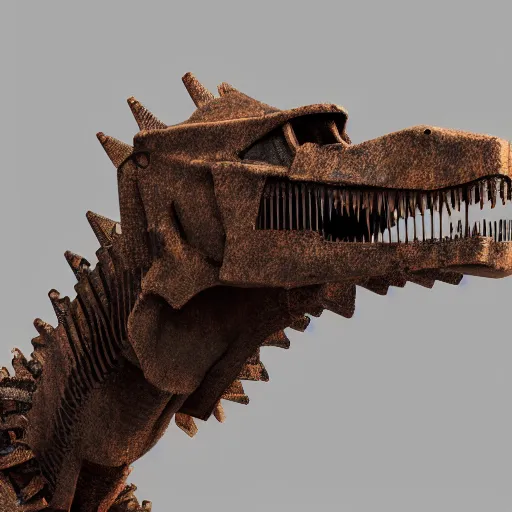 Image similar to a t-rex made of rusty gears, octane render, 3D