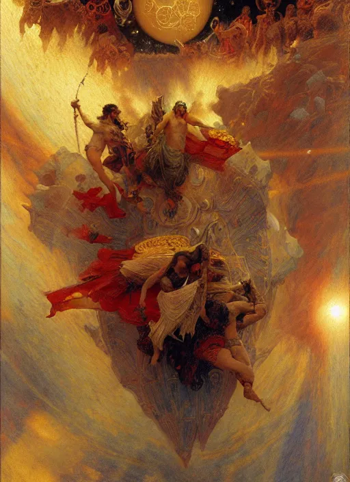 Image similar to the eighth sphere, the fixed stars : faith, hope, and love from dante's divine comedy. highly detailed painting by gaston bussiere, craig mullins, j. c. leyendecker 8 k