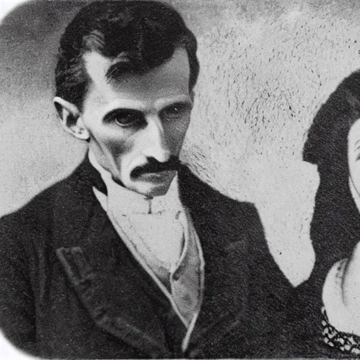 Prompt: nikola tesla and his girlfriend hang out on the river, a lot of birds in background, realistic n -9