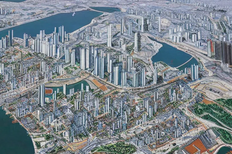 Image similar to Pyongyang if it was a South Korean city, highly detailed