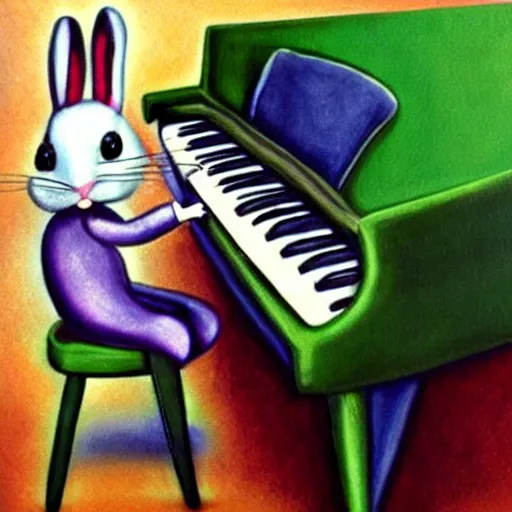 Prompt: green rabbit playing a piano hyperrealism