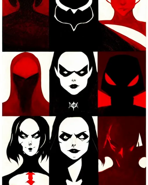 Image similar to rafael albuquerque comic art, peter mohrbacher, phil noto, artgerm, pretty evil elizabeth olson witch, black and red dress, symmetrical eyes