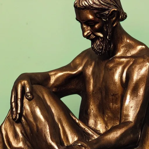 Image similar to golden statue of a beggar, realistic, detailed,