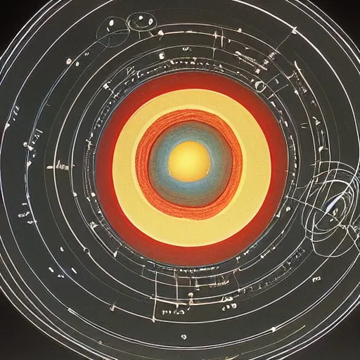 Prompt: a kinetic sculpture of this solar system, sun, orrery, canon 5 d 5 0 mm lens, papier - mache, studio, 1 9 8 7