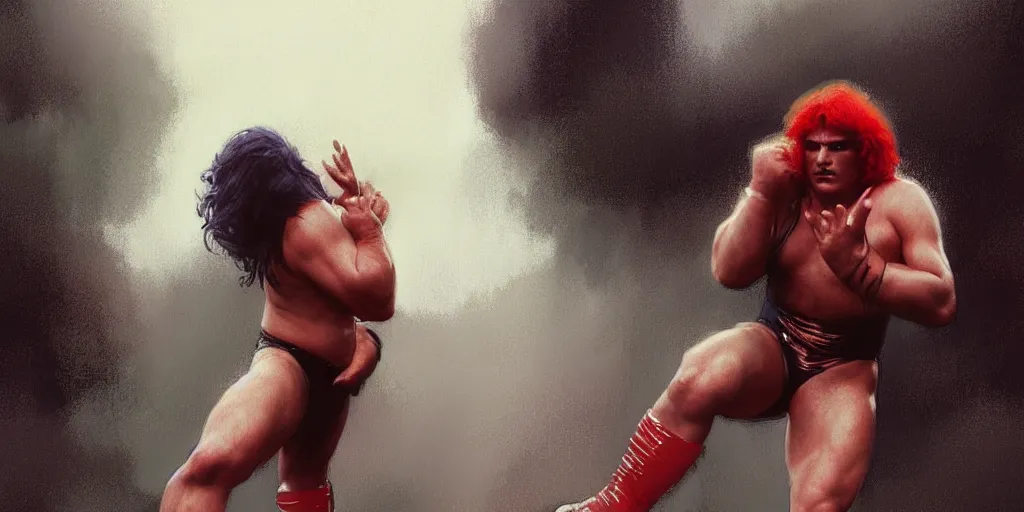 Prompt: a 1 9 8 0 s wrestler in the rain, highly detailed, digital painting, artstation, concept art, matte, sharp focus, illustration, art by artgerm and greg rutkowski and alphonse mucha