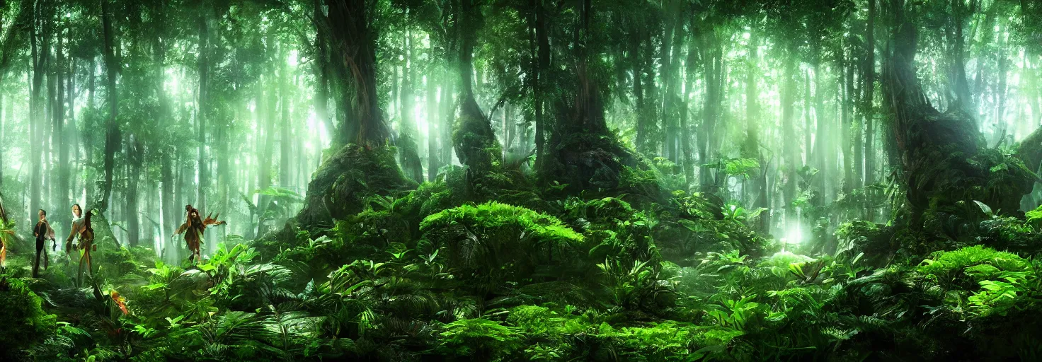 Image similar to a forest with glowing plants, wide shot, cinematic, ultra realistic, ultra detailed, in style of avatar movie