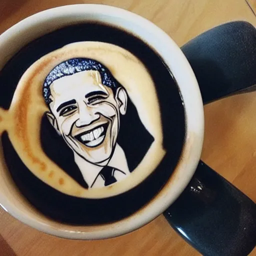 Prompt: instagram photo of latte art of barack obama