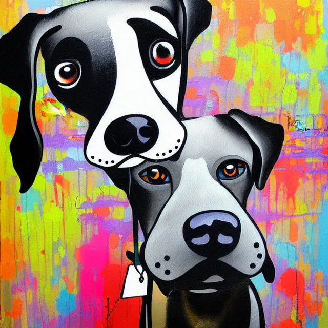 Prompt: a beautiful painting dog, by murakami takashi painting and banksy, illustration style