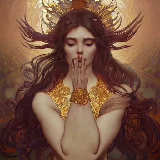 Prompt: a beautiful terrifying monster made out of crystal and gold. ethereal fantasy art by artgerm and greg rutkowski and alphonse mucha