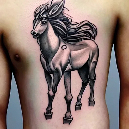 Image similar to tattoo design, stencil, traditional, beautiful elaphocentaur handsome elflike cervotaur, upper body, by artgerm, artgerm, digital art, deerelf