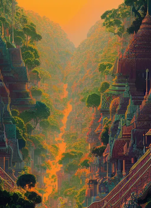 Prompt: Travel poster artwork by Michael Whelan and Tomer Hanuka, Rendering of travel to Thailand, light and shadow, high contrast, full of details, by Makoto Shinkai and thomas kinkade, Matte painting, trending on artstation and unreal engine