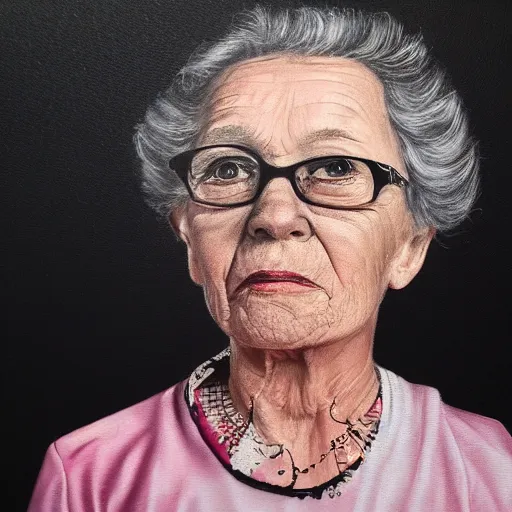 Prompt: A photo of a portrait of a 79 year old lady, black background , trending on Art Station, high detailed, photorealistic