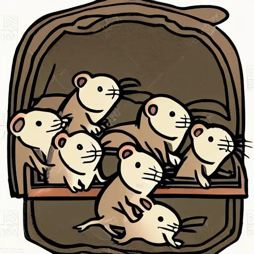 Prompt: cute cartoony illustration of a group of rats in a rat funeral, rats carrying a funeral casket, white background