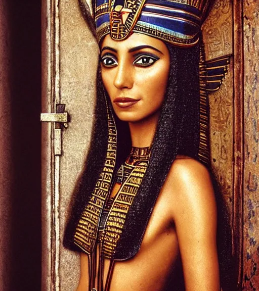 Image similar to portrait_photo_of_a_stunningly beautiful egyptian maiden, 16th century, hyper detailed by Annie Leibovitz, Steve McCurry, David Lazar, Jimmy Nelsson, professional photography