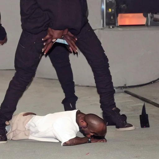 Image similar to kanye west crawling on all fours like a demon