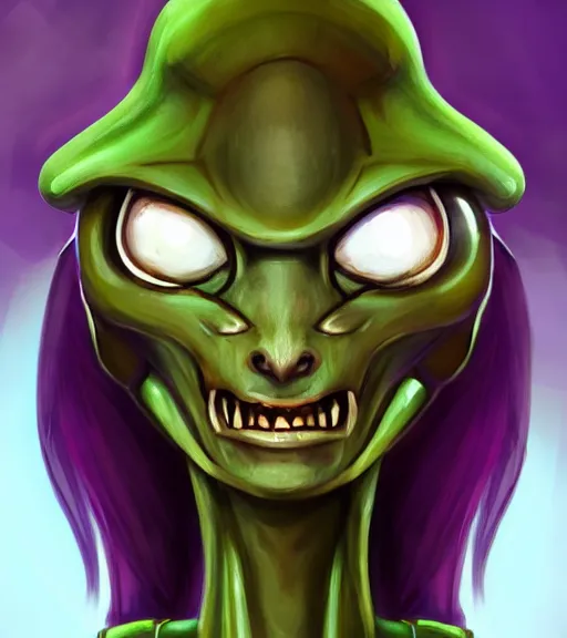 Image similar to character portrait art, ant alien, trending in artstation, purple color lighting