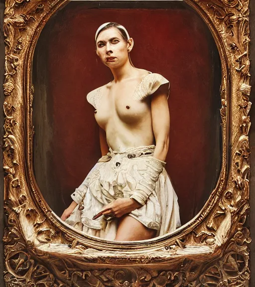 Prompt: portrait_photo_of_a_stunningly beautiful android maiden, 19th century, hyper detailed by Annie Leibovitz, Steve McCurry, David Lazar, Jimmy Nelsson, professional photography